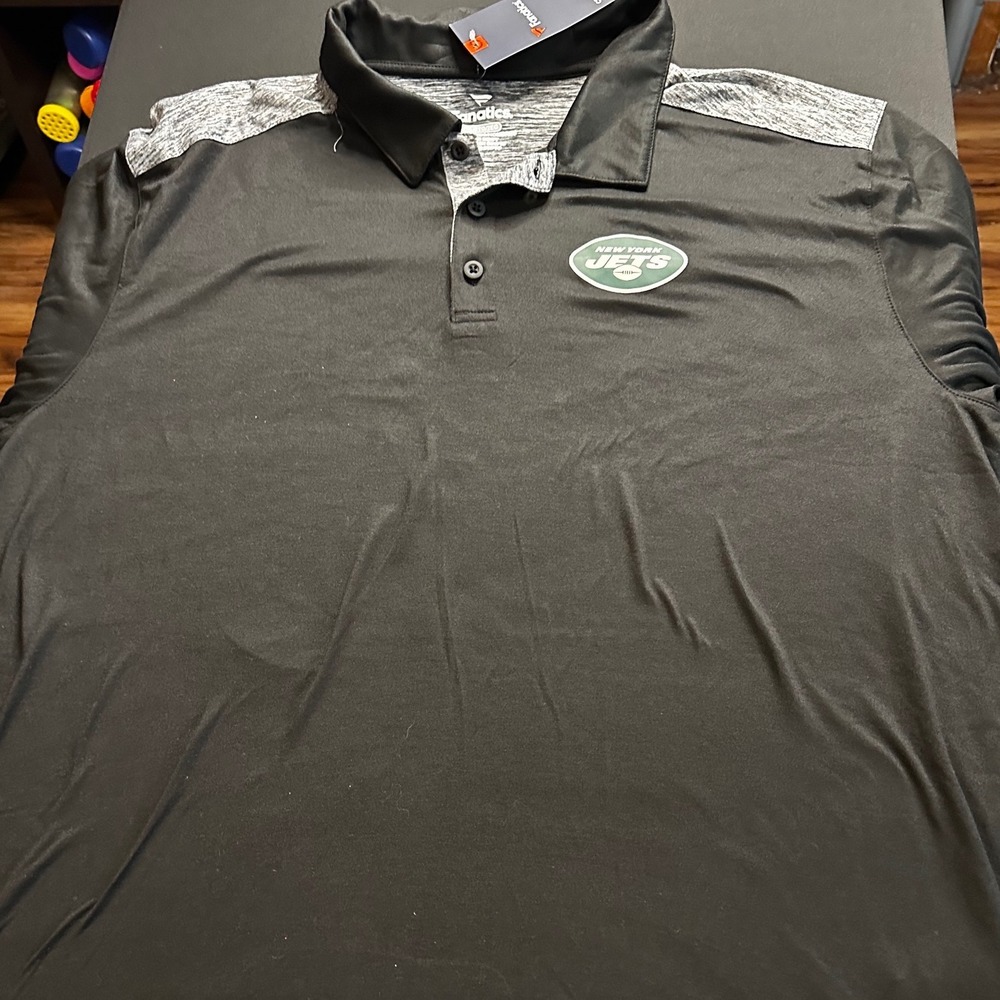 Fanatics New York Jets Polo Shirt Mens 2XL Black Grey NFL Short Sleeve NWT